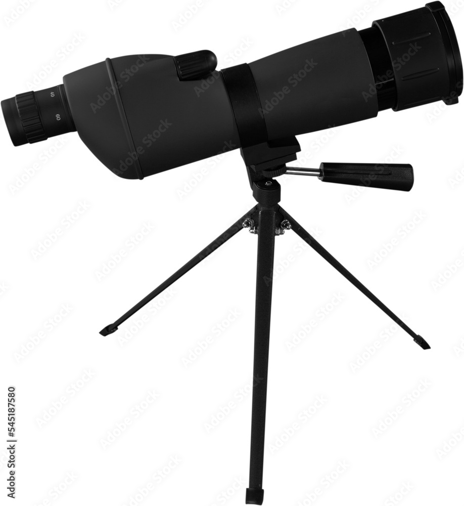 Black Astronomy Telescope on Tripod - Isolated