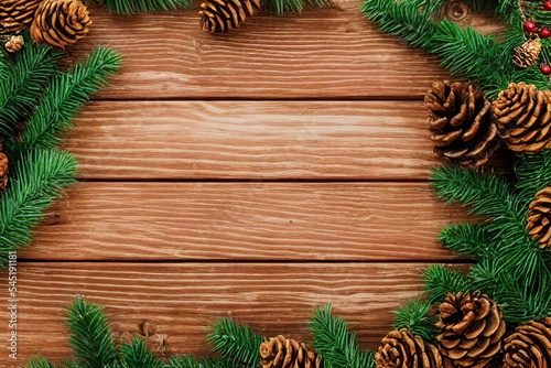 AI-Generated Image of a Christmas Background With Fir Branches and Cones