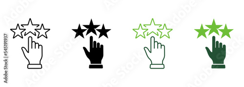 Customer Best Review Feedback Silhouette and Line Icon. Positive Good Quality Service Pictogram. Customer Satisfaction High Rate Icon. Hand and Stars. Editable Stroke. Isolated Vector Illustration