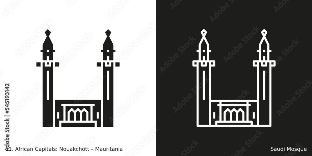Saudi Mosque Icon. Landmark building of Nouakchott, the capital city of Mauritania
