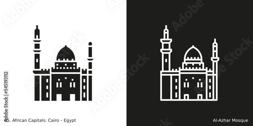 Al-Azhar Mosque Icon. Landmark building of Cairo, the capital city of Egypt
