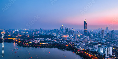 Aerial view of the skyline of Xuanwu Lake and Zifeng Building in Nanjing  China