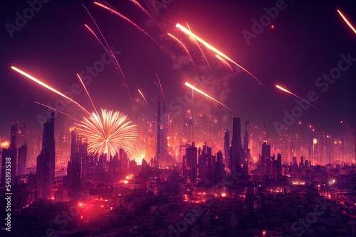 fireworks over the city, new year celebration