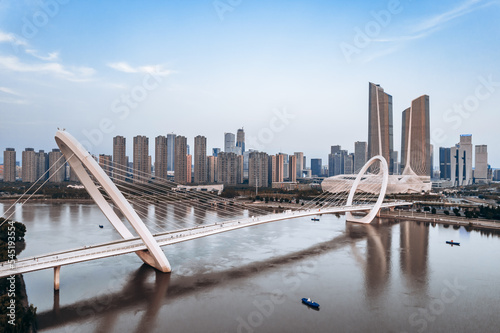 Bild auf Leinwand Aerial photography of Nanjing Youth Olympic Center and Nanjing Eye Bridge in Nan
