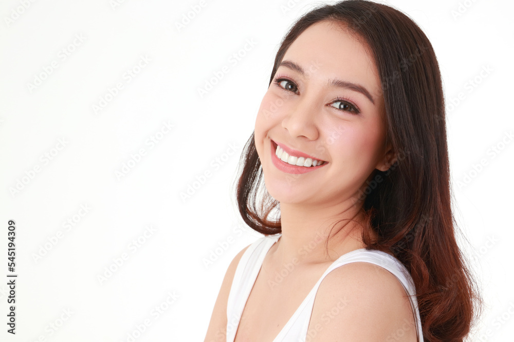 Beauty concept. beautiful asian woman have beautiful, clean teeth Bright, healthy skin. white background. Beauty concept. beautiful asian woman have beautiful, clean teeth Bright, healthy skin. white background.