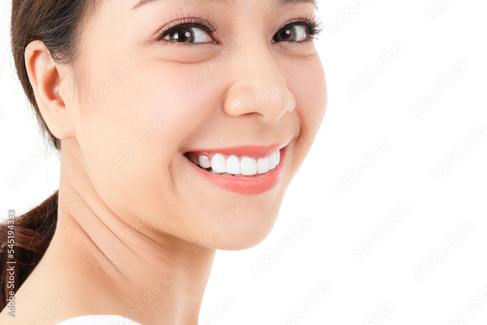 Beauty concept. beautiful asian woman have beautiful, clean teeth Bright, healthy skin. white background. Beauty concept. beautiful asian woman have beautiful, clean teeth Bright, healthy skin. white background.