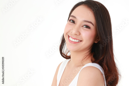 Beauty concept. beautiful asian woman have beautiful, clean teeth Bright, healthy skin. white background.