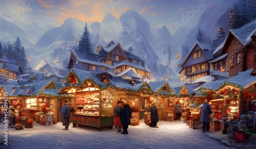 christmas market in a quaint alpine village © Markus