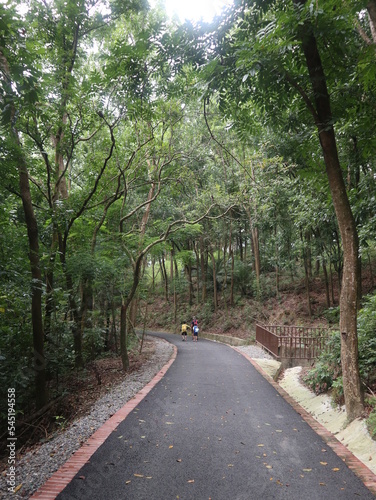 family walking in the mountain design for leisure activity