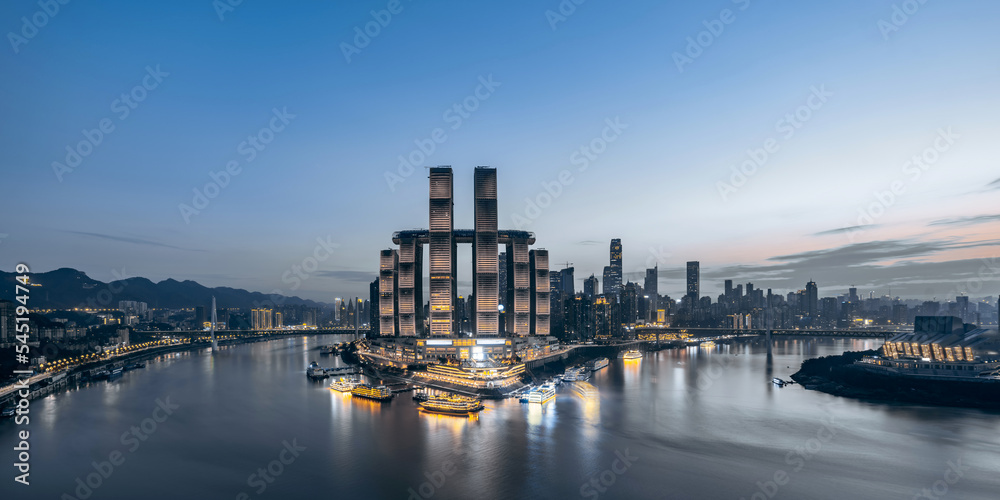 High angle night view of Chaotianmen Wharf in Chongqing, China High angle night view of Chaotianmen Wharf in Chongqing, China