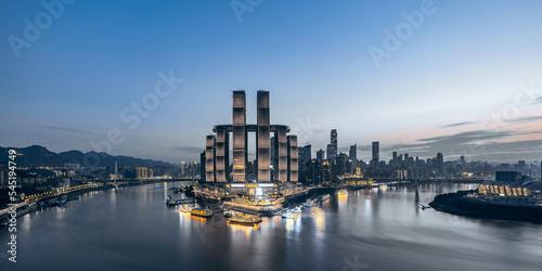 High angle night view of Chaotianmen Wharf in Chongqing, China © Govan