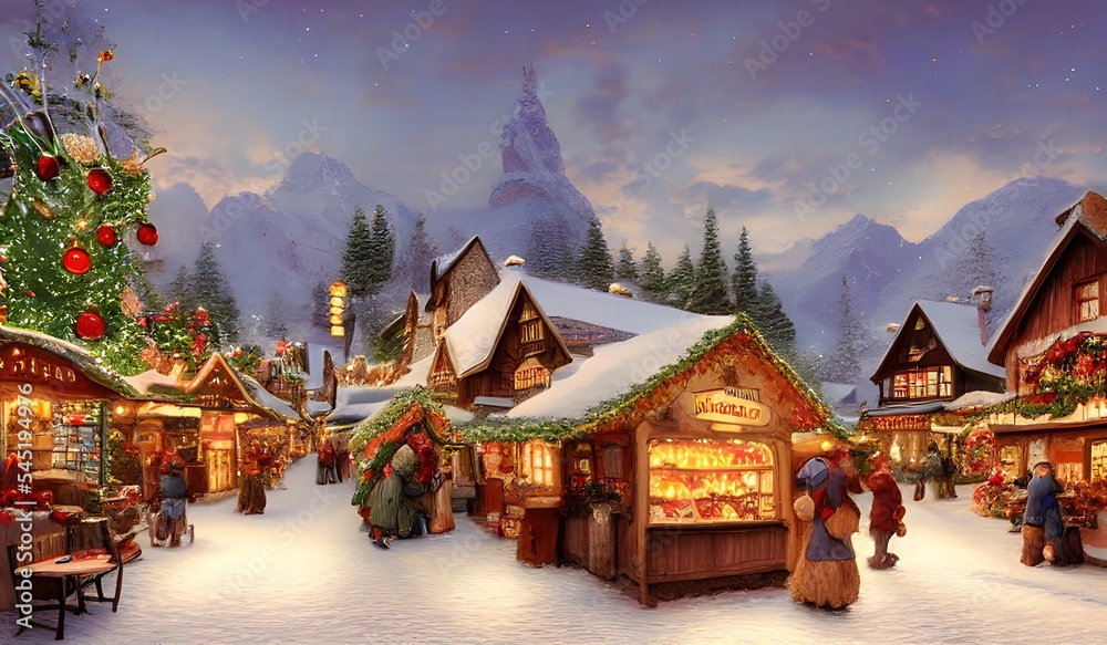 Fototapeta premium christmas market in a quaint alpine village
