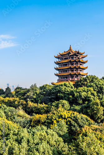 High angle view of Yellow Crane Tower in Wuhan, Hubei, China