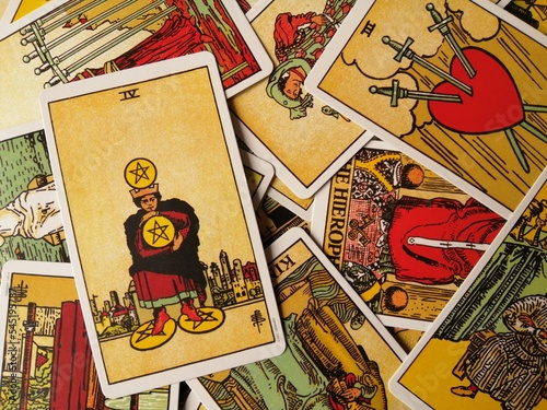 Принти на полотні Picture of the Four of Pentacles tarot card from the original Rider Waite tarot