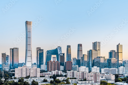 High angle view of CBD buildings in Beijing city skyline, China