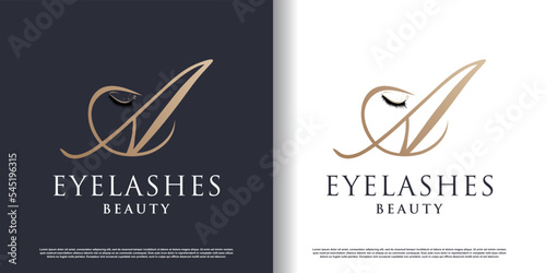 Eyelash logo icon with letter A concept premium vector