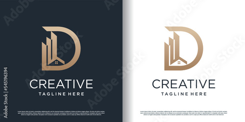 Building logo icon with letter D concept premium vector