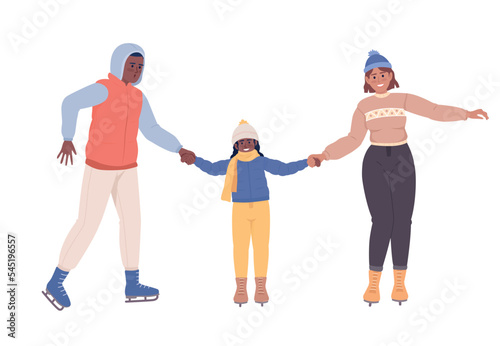 Family leisure activity semi flat color vector character. Editable figure. Full body people on white. Skating simple cartoon style illustration for web graphic design and animation