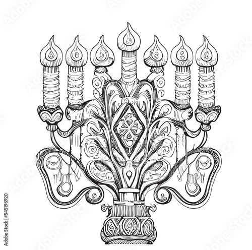 Candlestick with candles Menorah candlestick hand drawn sketch Vector illustration.