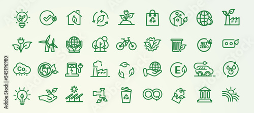 ecological environmental icon set 36 pcs esg, net zero, co2 eco green icon vector