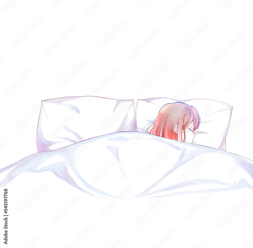 ダブルベッドでひとりで眠る女性 ダブルベッドでひとりで眠る女性