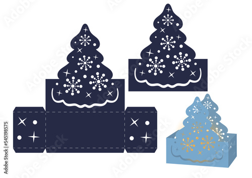Paper candlestick Christmas tree with a snowflake.Stencil.Paper cutout. paper crafts