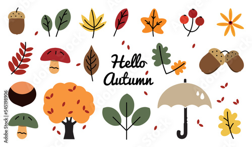 Colorful Cute Autumn Icons Set - Different Beautiful Vector Illustrations Isolated On White Background