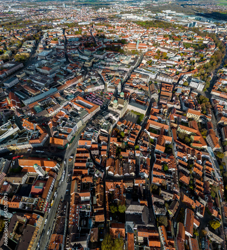 Aerial view of the old town of the city Augsburg in Germany, Bavaria on a sunny morning autumn day