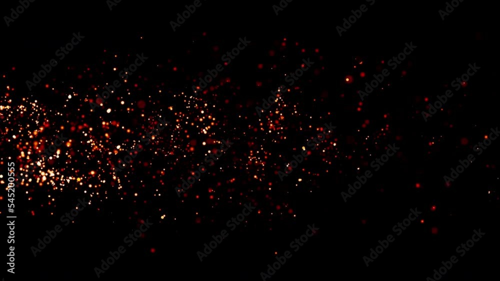 Loop abstract particles fire flow sparking motion from left to right side on black background. Fire Embers Background decoration. Isolated black background.