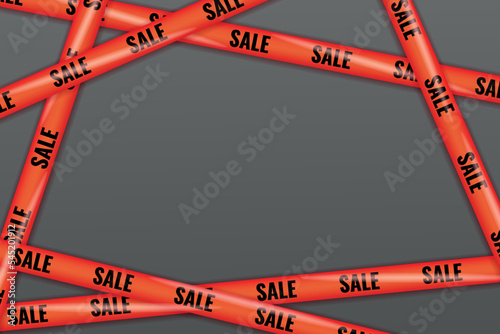 Red ribbons for Sale. Template with crossing realistic tapes for Black Friday, discount. Stripes with border for sale. Banner with red ribbons. Flyer for promotion, shopping. Graphic element