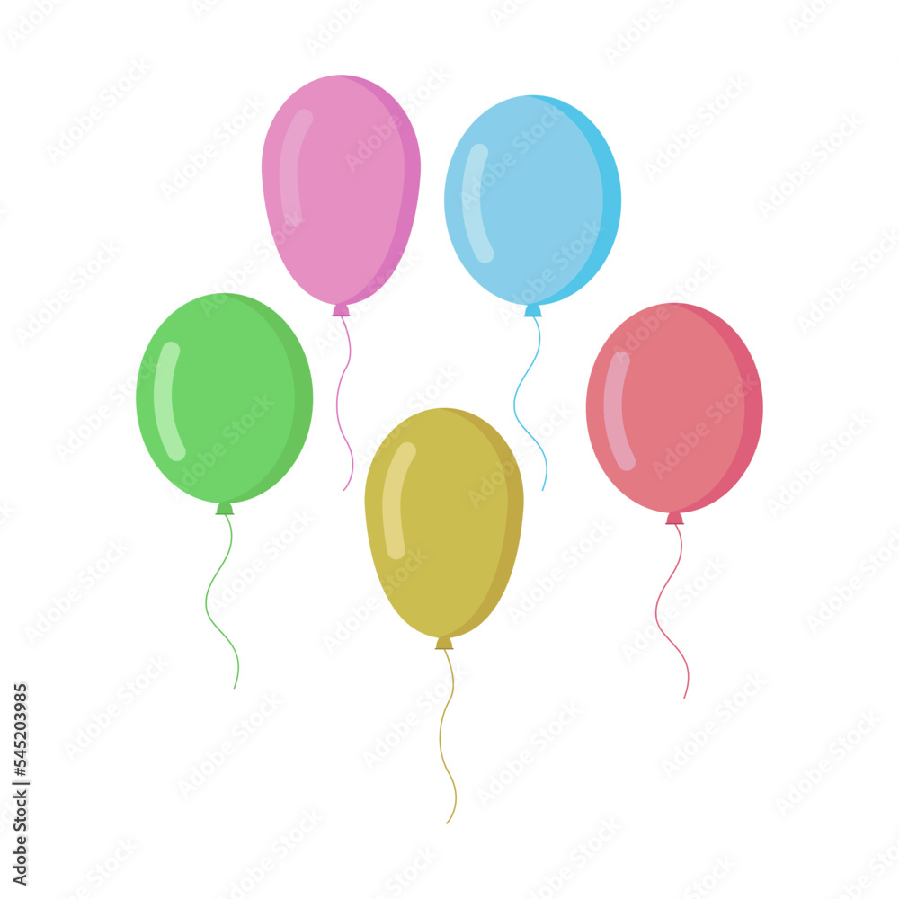 Colorful balloons. A bouquet of balloons for a party and Birthday. Simple flat vector illustration on a white background