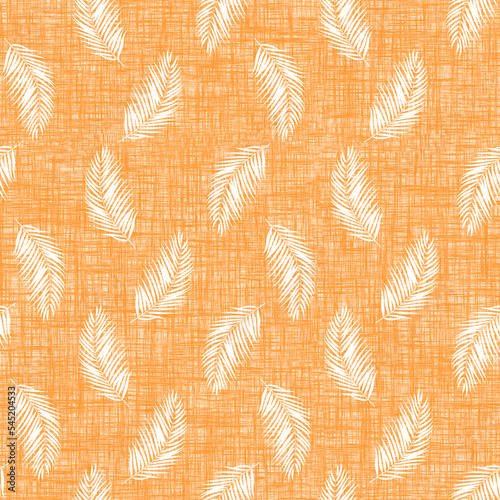 Seamless feather design on a orange background. Floral background, Wrapping paper, textile, cover, infinity card. 