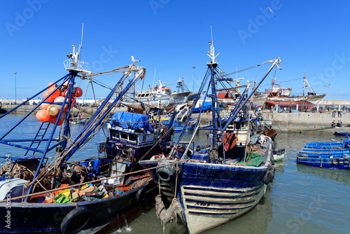 Alte blaue Fischerboote im Hafen, Essaouria, Unesco-Weltkulturerbe, Marokko, Afrika