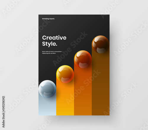 Fresh booklet A4 vector design template. Minimalistic 3D spheres corporate identity illustration.