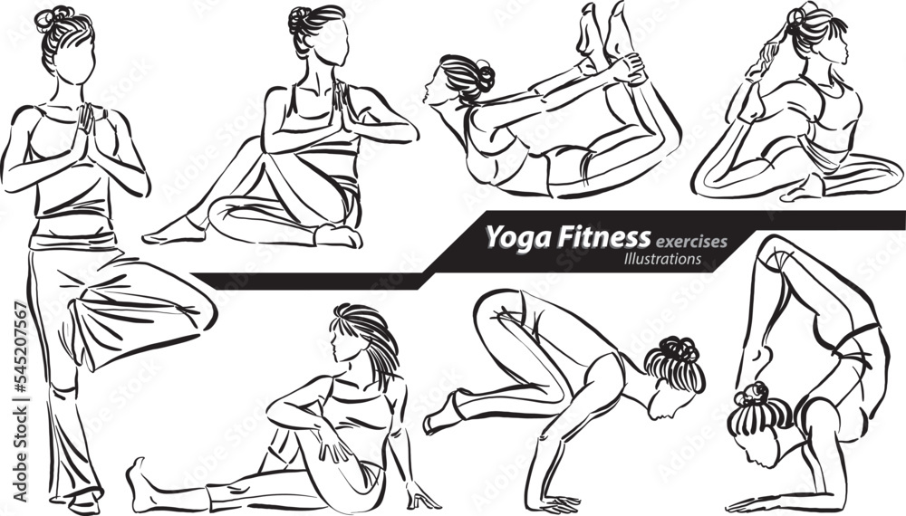 Yoga exercises career profession work doodle design drawing vector ...