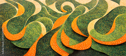 Abstract Pointillism. Colorful art shapes with distinct dots of color. Background illustration. Digital art image.