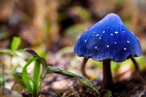 Blue mushroom from New Zealand. The technical name is Entoloma Hochstetteri. On Te Araraoa Track, Northland. photo