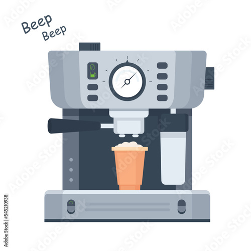 Coffee machine vector illustration. Cup flat style. Automastic coffee maker machin, espresso machine, capsule coffe maker, drip coffee machine. 