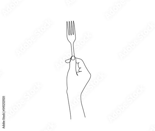 Continuous one line drawing of hand holding fork. Hand holding silverware simple line art vector design.