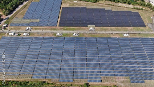 Solar energy farm. Aerial view of a solar farm in Asia.