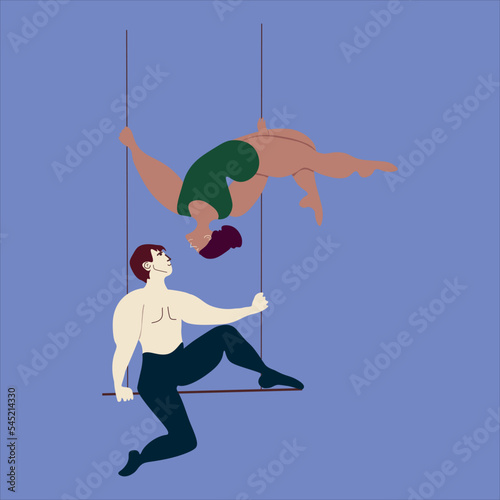 Aerialist. Circus. Vector aerialist. Show performance.