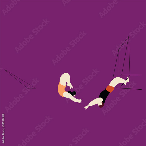 Aerialist. Circus. Vector aerialist. Show performance.