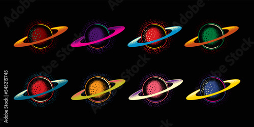 An original vector collection in a vintage style. A planet in space. A design element. T-shirt or sticker design.