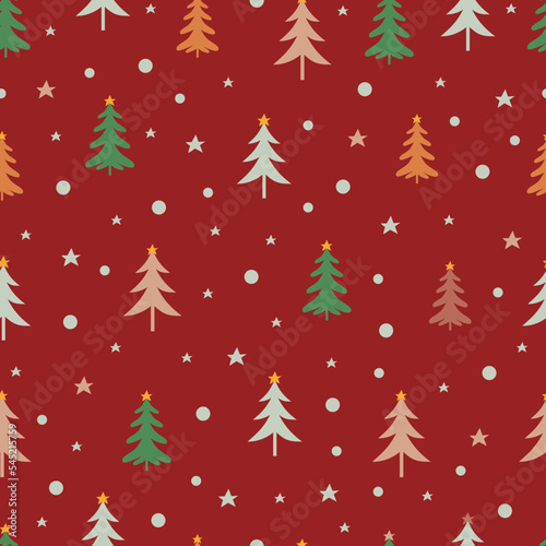 Allover Christmas seamless surface pattern. Aesthetic arrangements of holly jolly Christmas ornaments. Ornamental repeat texture