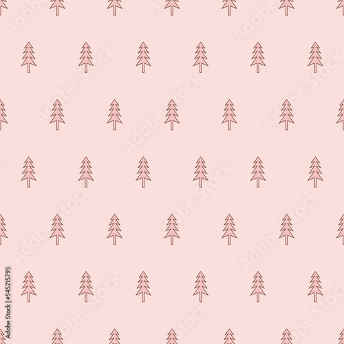 Allover holly jolly Christmas seamless surface pattern. Aesthetic arrangements of pine trees. Christmassy repeating texture