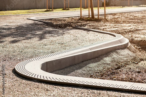 Canvastavla Concrete Curbs Spiral Shape of Sidewalk or Pedestrian Path under Construction in Park