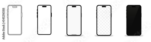 Realistic smartphone mockup. Realistic mobile phone with shadow and blank screens. Vector illustration.