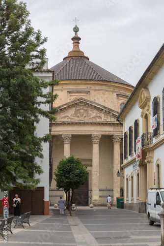 Exterior main facade view at the Church of Santa Victoria of Córdoba, or Iglesia del Colegio de Santa Victoria, an iconic spanish neoclassical building, Córdoba city © Miguel Almeida