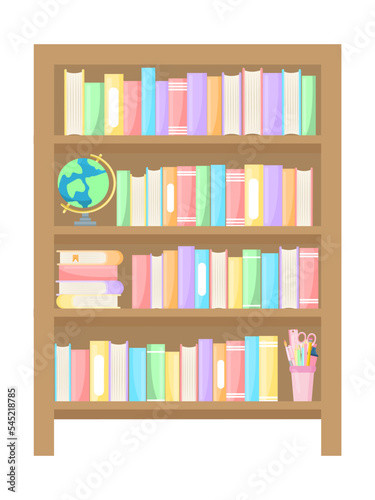 Vector cartoon image of a library or bookstore bookcase. Interior design for the home and for the children's room. The concept of education and study