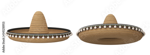 Set of two sombrero hats on a white background, 3d render